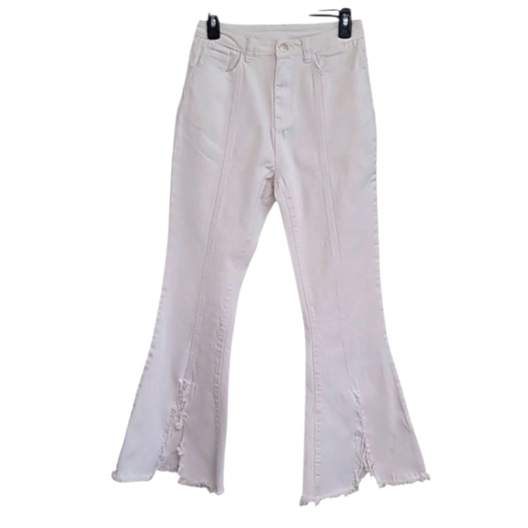 SHEIN White Flare Wide Leg Jeans with Distressed Hem Size Medium - Picture 2 of 9